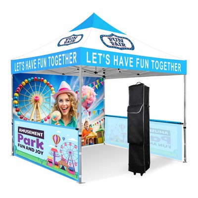 10'x10' Full Color Pop Up Canopy Tent With Back Full Wall And Two Half Walls